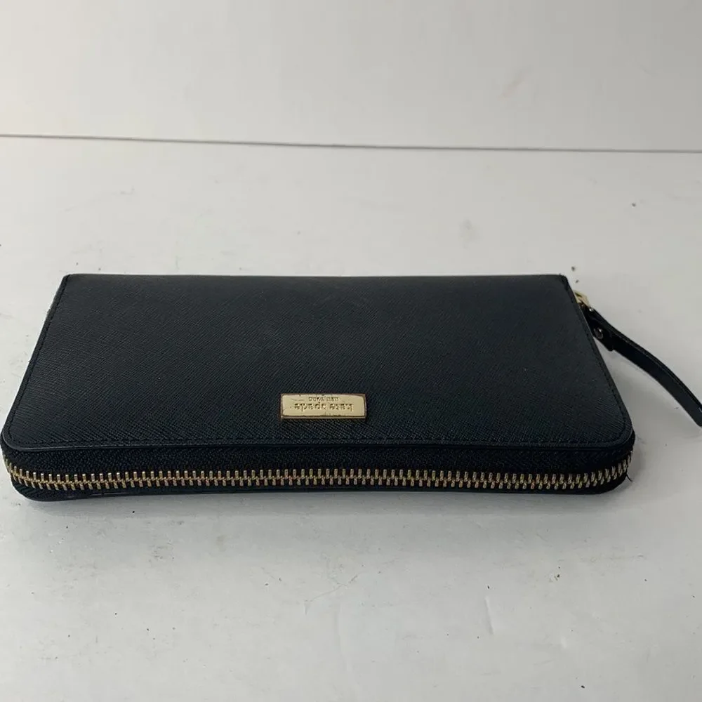 Kate Spade Newberry Lane black crossgrain leather continental zip-around wallet